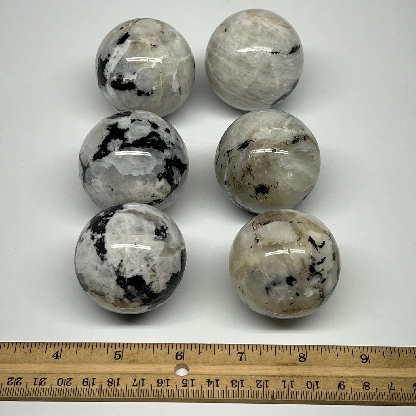 1005g, 1.8" - 2", 6pcs, Rainbow Moonstone Spheres Gemstones @India, B21426