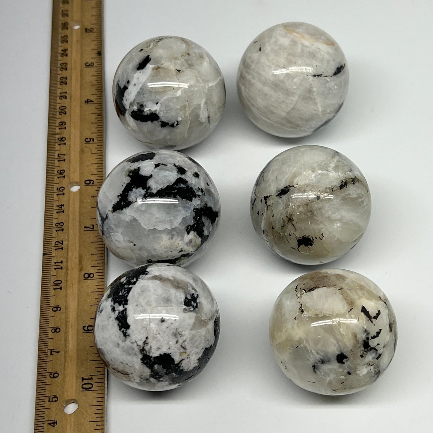 1005g, 1.8" - 2", 6pcs, Rainbow Moonstone Spheres Gemstones @India, B21426