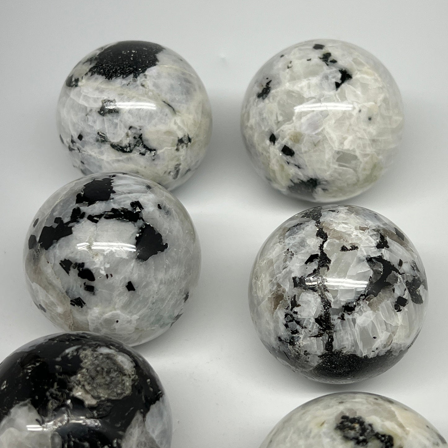 1035g, 1.6" - 2", 7pcs, Rainbow Moonstone Spheres Gemstones @India, B21430