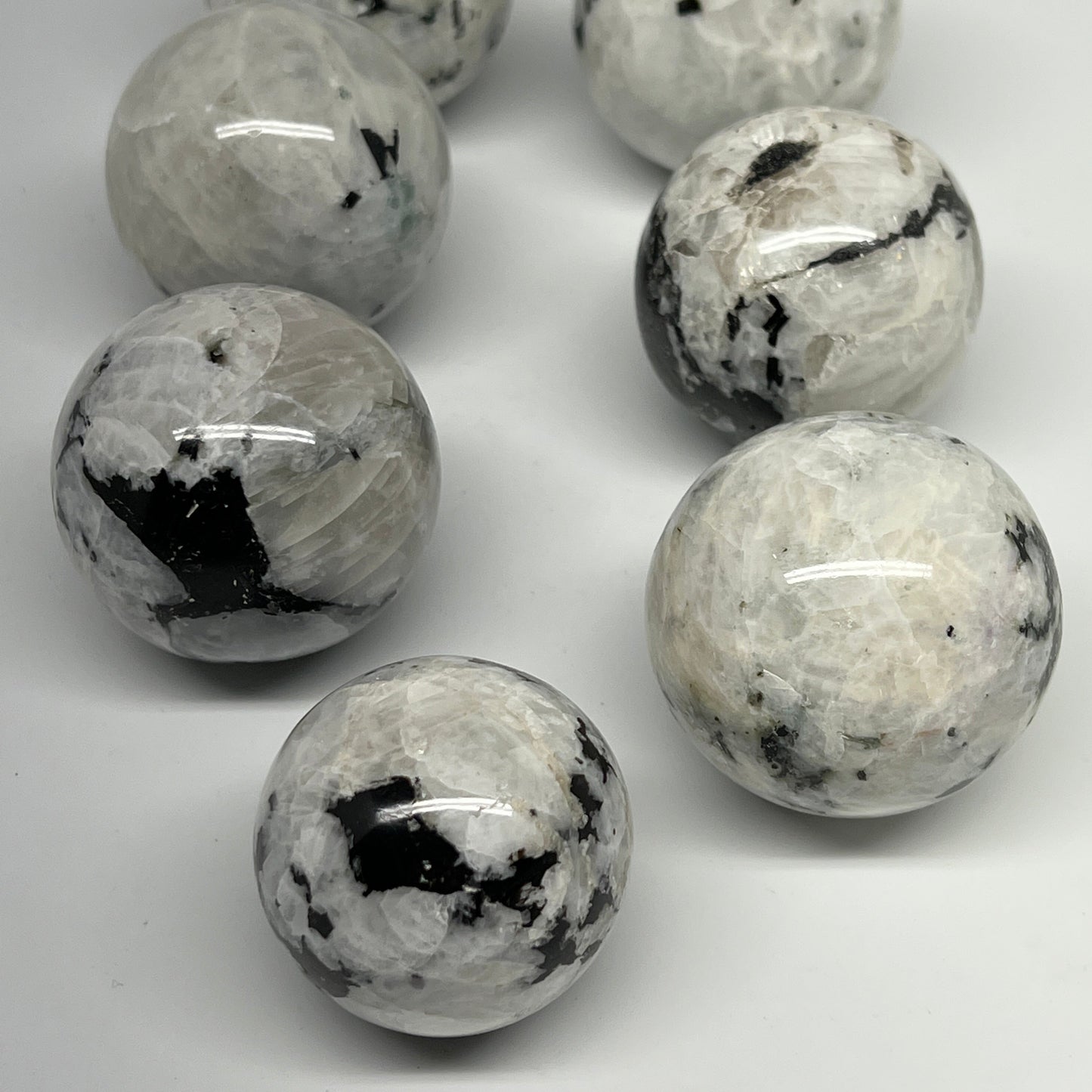 1035g, 1.6" - 2", 7pcs, Rainbow Moonstone Spheres Gemstones @India, B21430