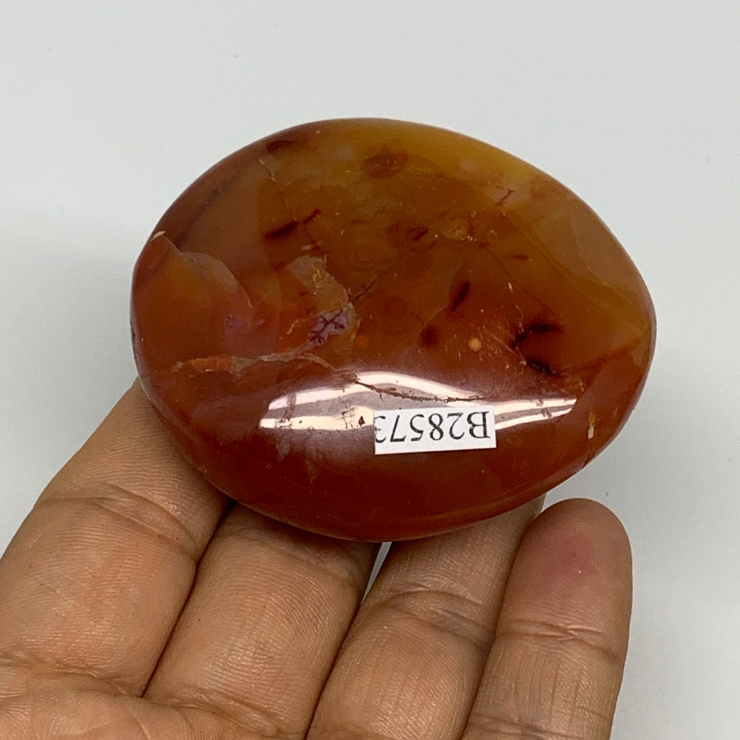 98.9g,2.4"x2.1"x0.9", Red Carnelian Palm-Stone Gem Crystal Polished, B28573