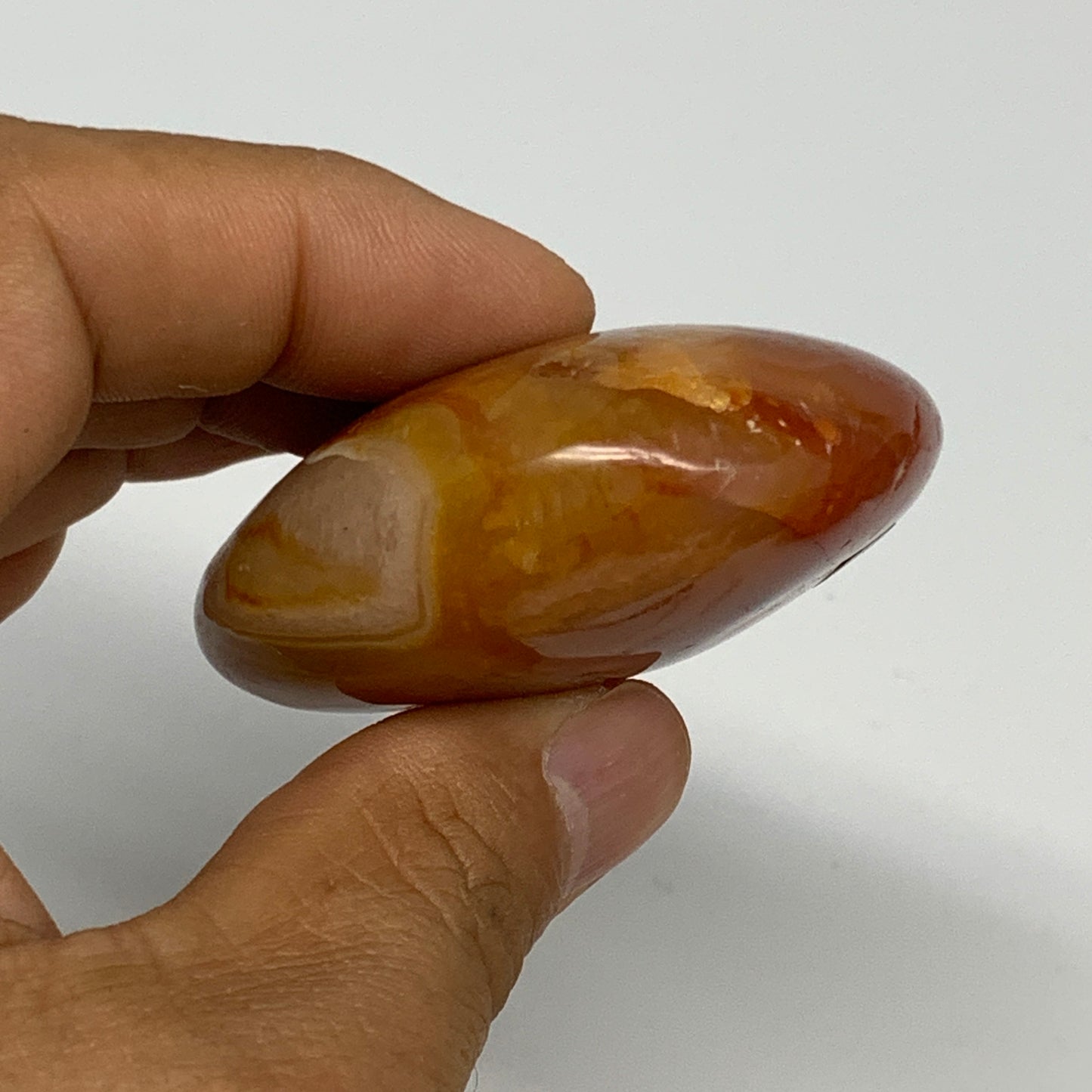 98.9g,2.4"x2.1"x0.9", Red Carnelian Palm-Stone Gem Crystal Polished, B28573