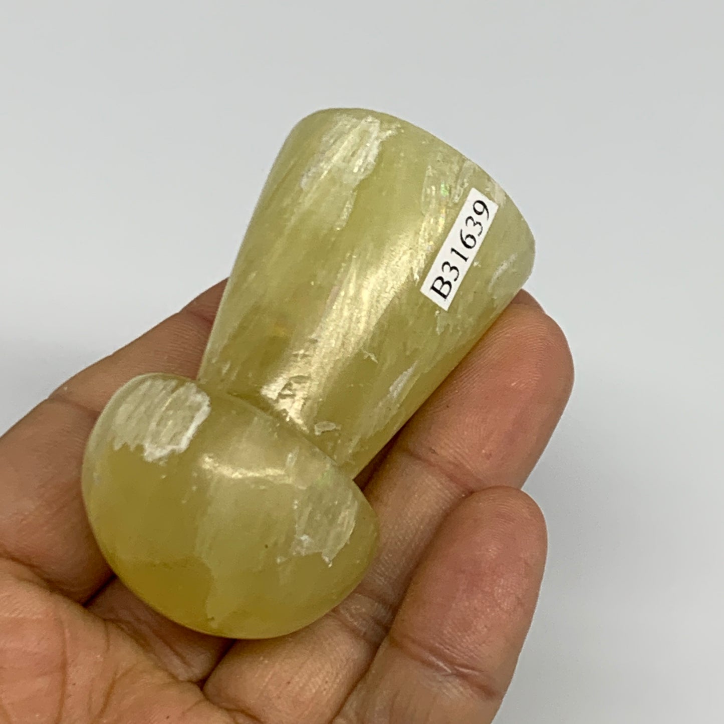108.6g, 2.3"x1.3" Natural Lemon Calcite Mushroom Gemstone @Pakistan, B31639