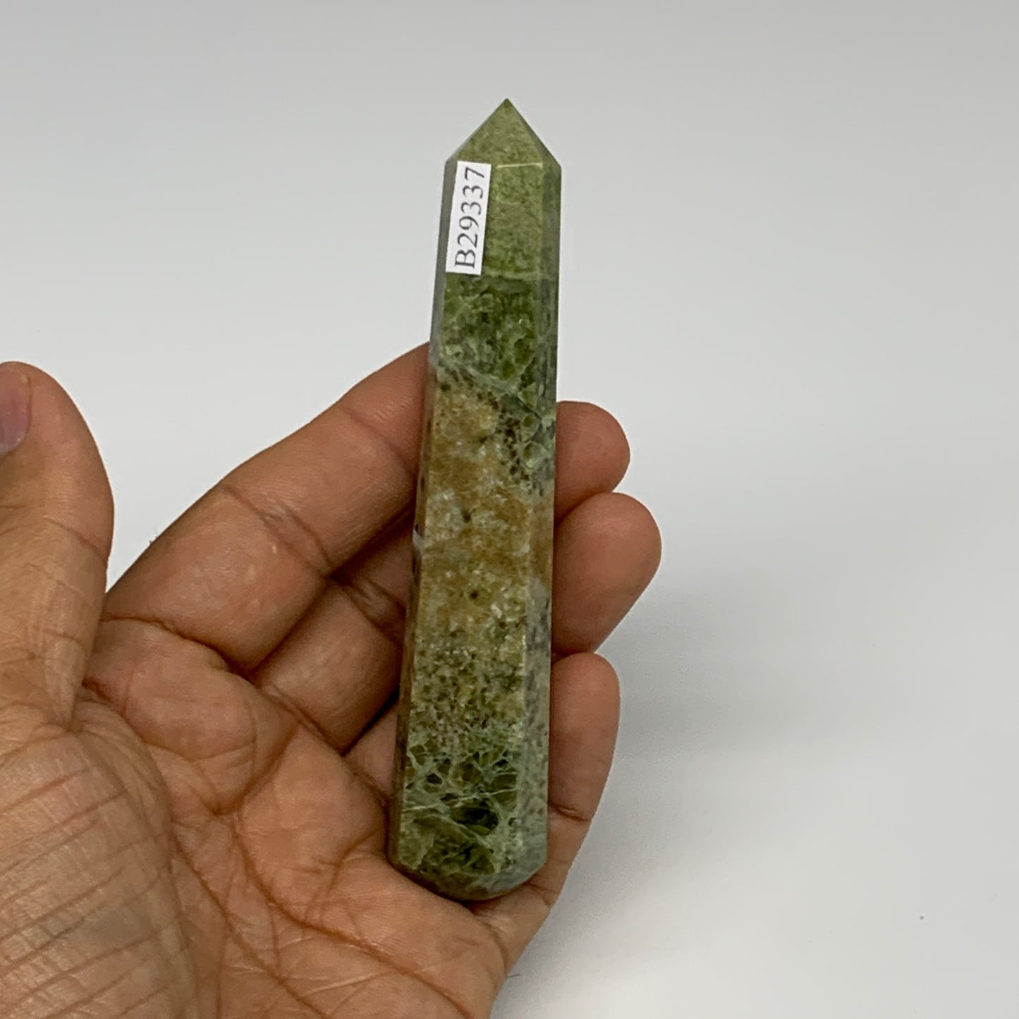 85.1g, 4.2"x0.8",  Natural Vasonite Wand Point Crystal from India, B29337