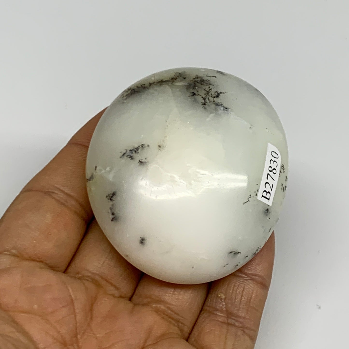 91.6g, 2.3"x2"x1", Dendrite Opal Palm-Stone Reiki Energy Crystal, B27830