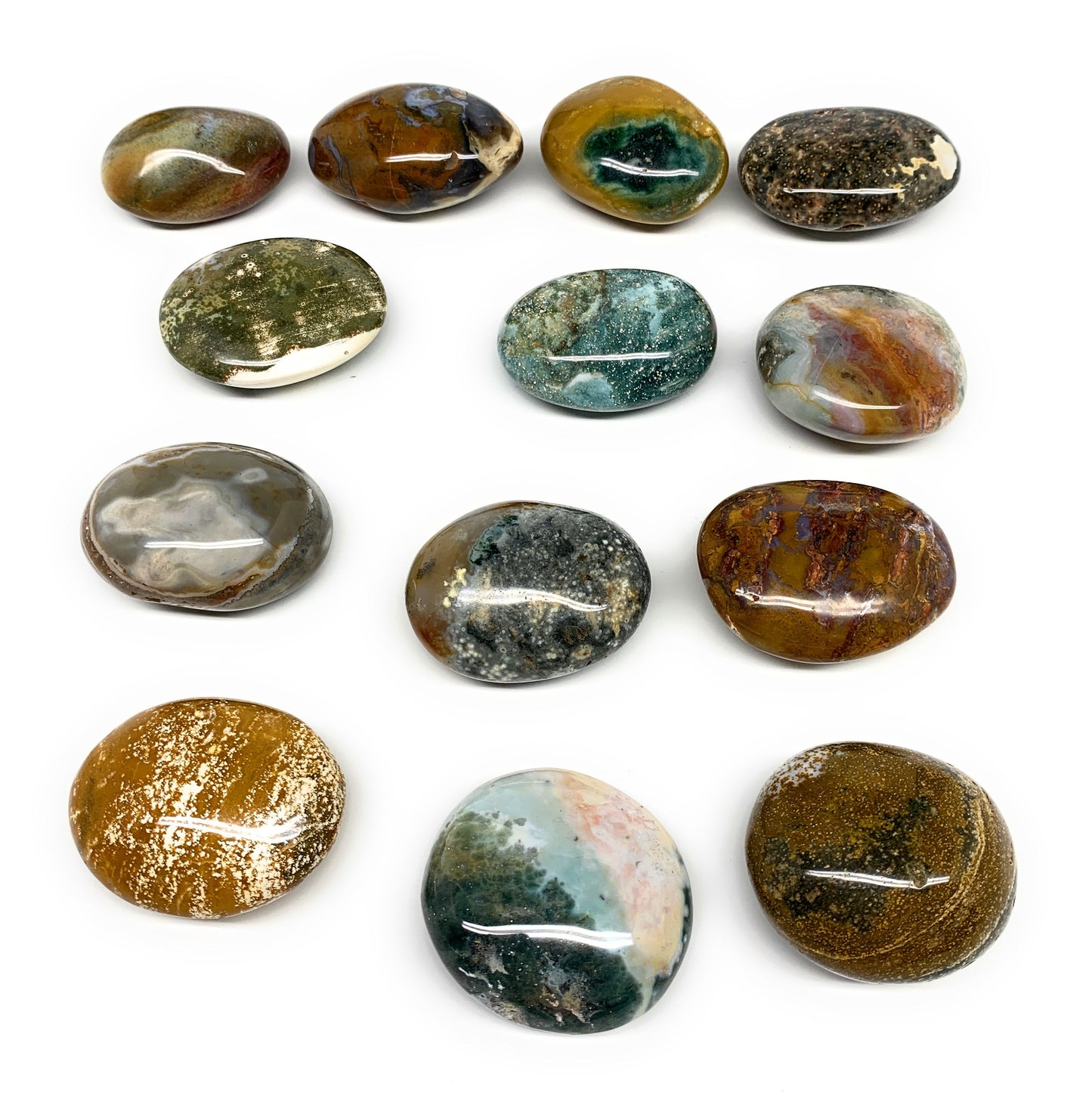 2.2 lbs (1025 Grams), 1.9"-2.4", 13pcs, Ocean Jasper Palm-Stone, B30833