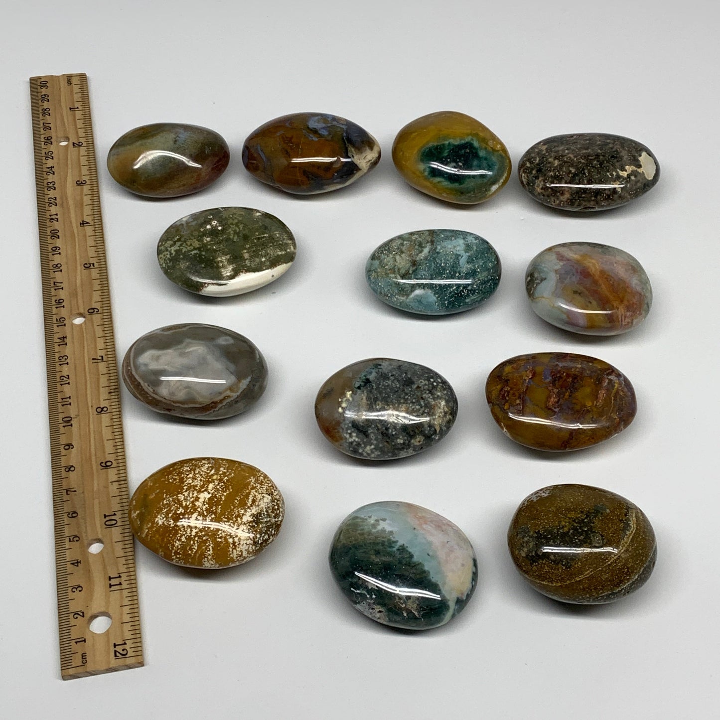 2.2 lbs (1025 Grams), 1.9"-2.4", 13pcs, Ocean Jasper Palm-Stone, B30833