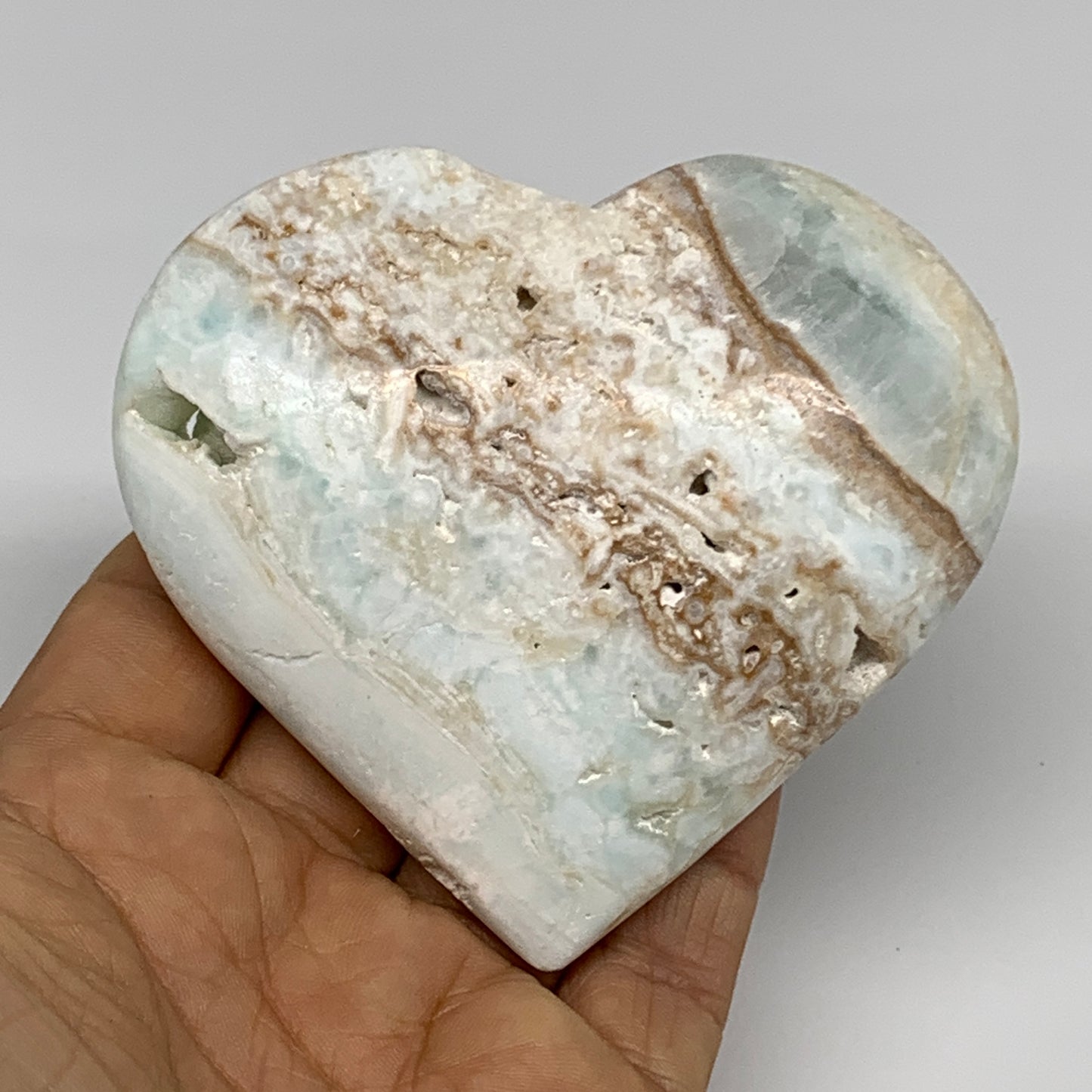 218.6g, 3.1"x3.4"x1.1" Caribbean Calcite Heart Gemstones @Afghanistan,B33649