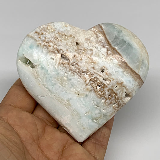 218.6g, 3.1"x3.4"x1.1" Caribbean Calcite Heart Gemstones @Afghanistan,B33649