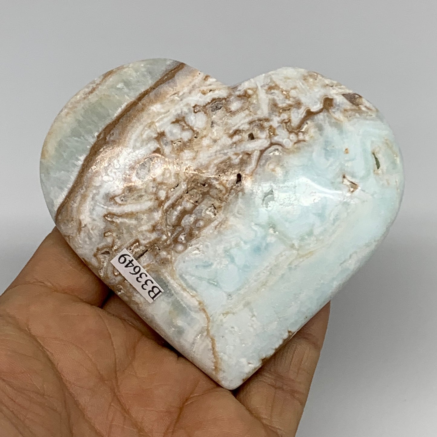 218.6g, 3.1"x3.4"x1.1" Caribbean Calcite Heart Gemstones @Afghanistan,B33649