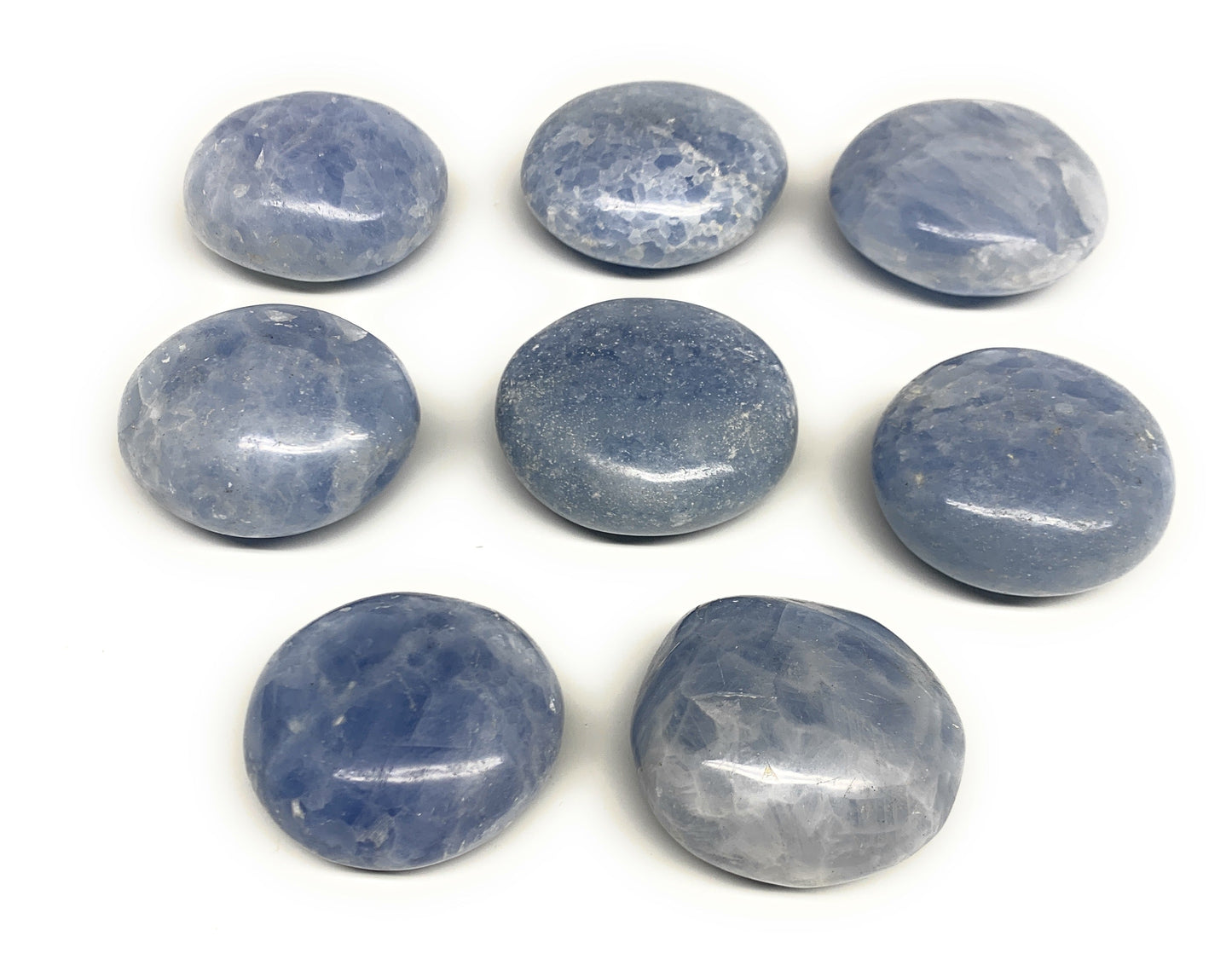 2.27 Lbs, 2.1"-2.4", 8pcs, Blue Calcite Palm-Stone Small Pieces Polished, B30137