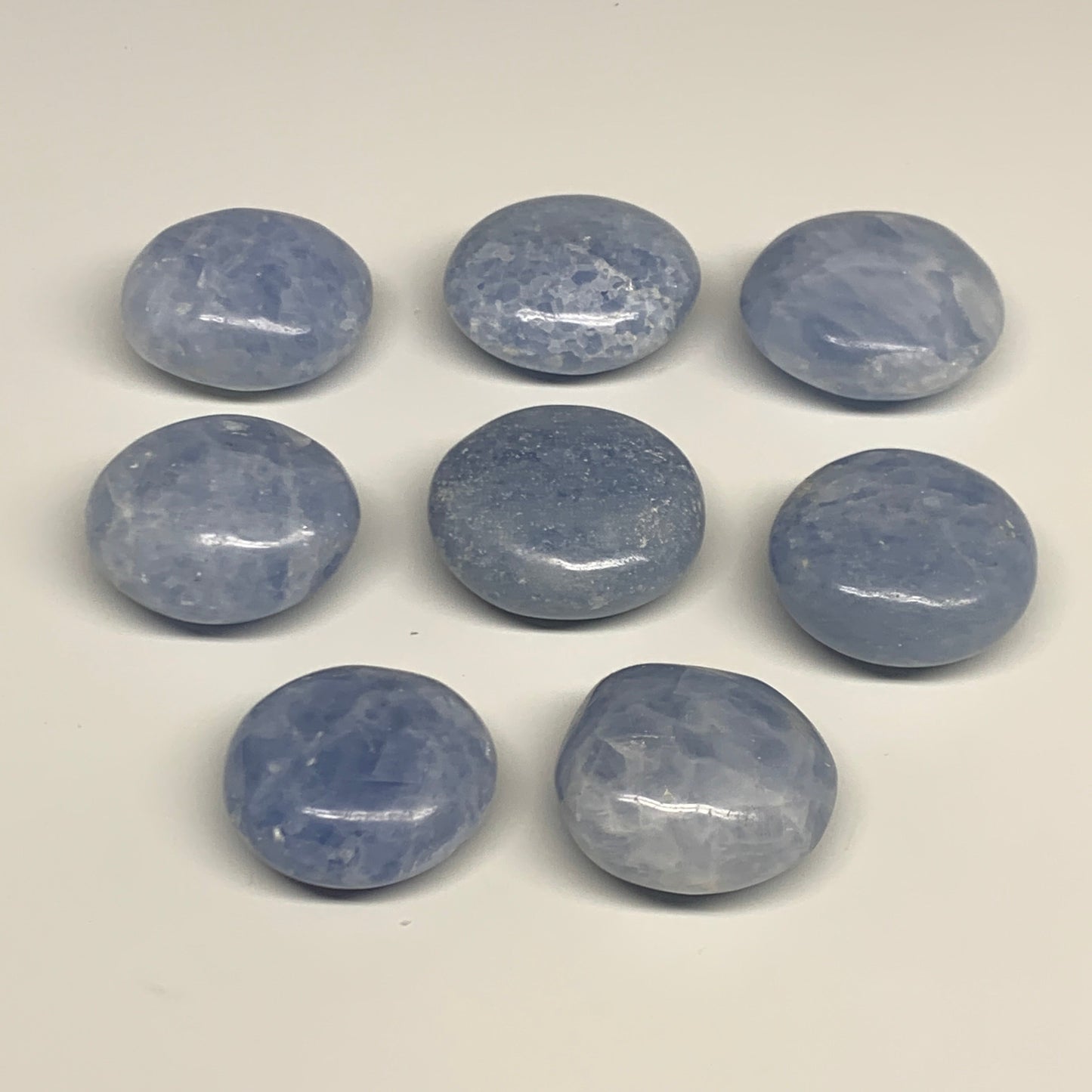 2.27 Lbs, 2.1"-2.4", 8pcs, Blue Calcite Palm-Stone Small Pieces Polished, B30137