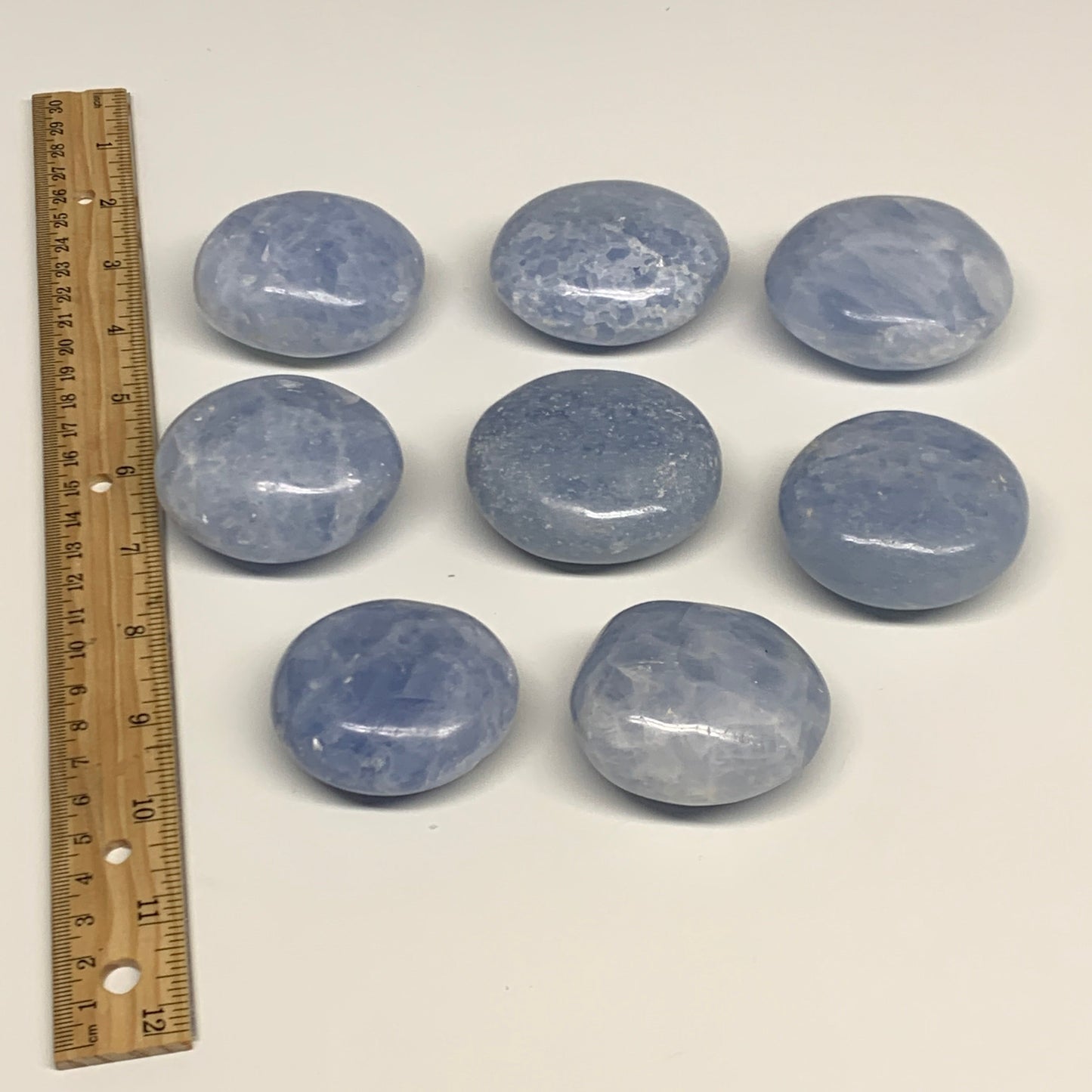 2.27 Lbs, 2.1"-2.4", 8pcs, Blue Calcite Palm-Stone Small Pieces Polished, B30137