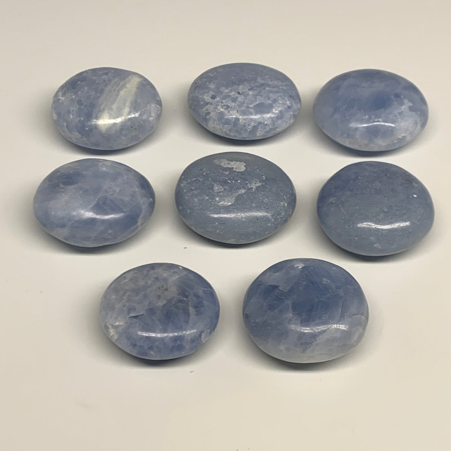 2.27 Lbs, 2.1"-2.4", 8pcs, Blue Calcite Palm-Stone Small Pieces Polished, B30137