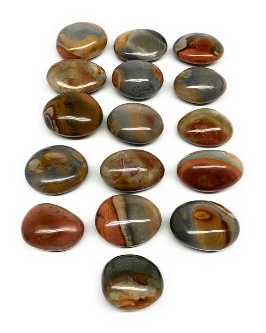 2.2 lb, 1.6"-2.2", 16 pcs, Polychrome Jasper Palm-Stone Polished Reiki Crystal,