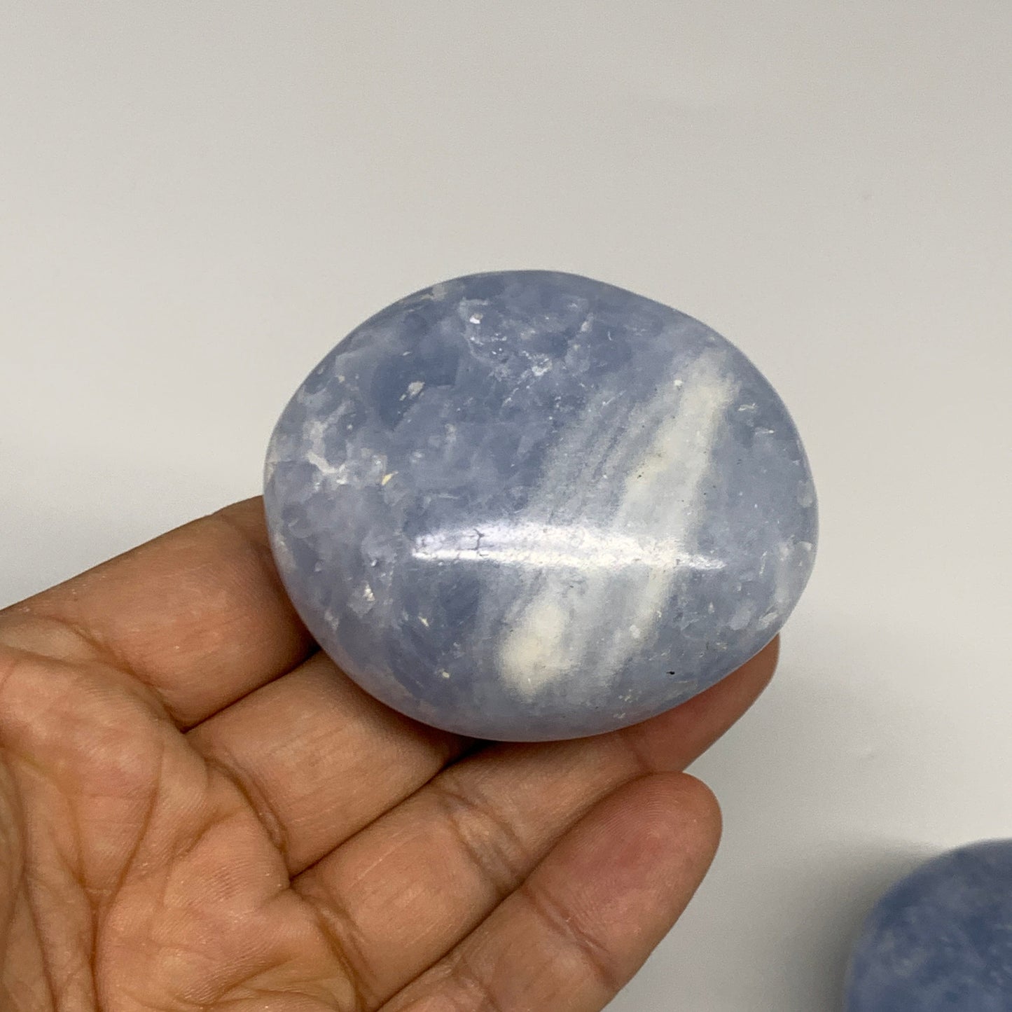 2.27 Lbs, 2.1"-2.4", 8pcs, Blue Calcite Palm-Stone Small Pieces Polished, B30137