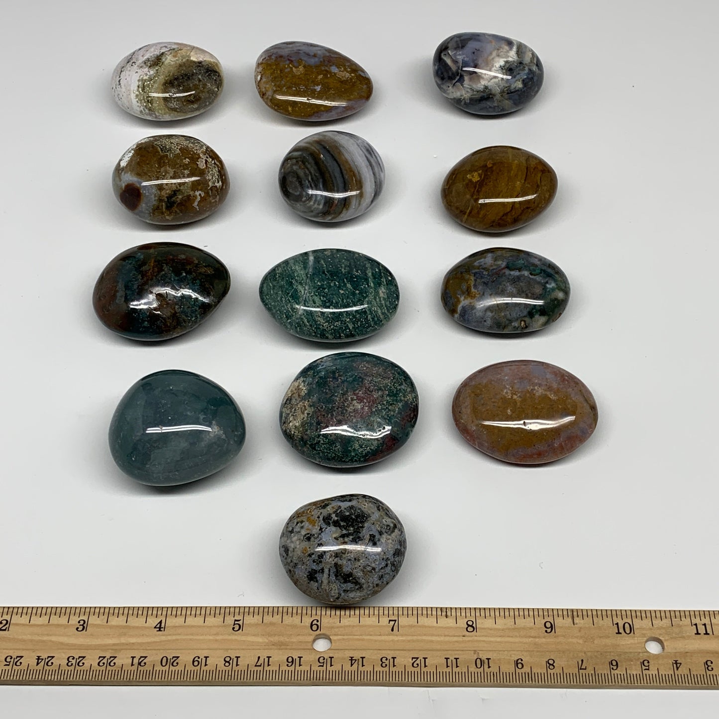 2.2 lbs (1020 Grams), 1.8"-2.2", 13pcs, Wholesale Ocean Jasper Palm-Stone,B30835