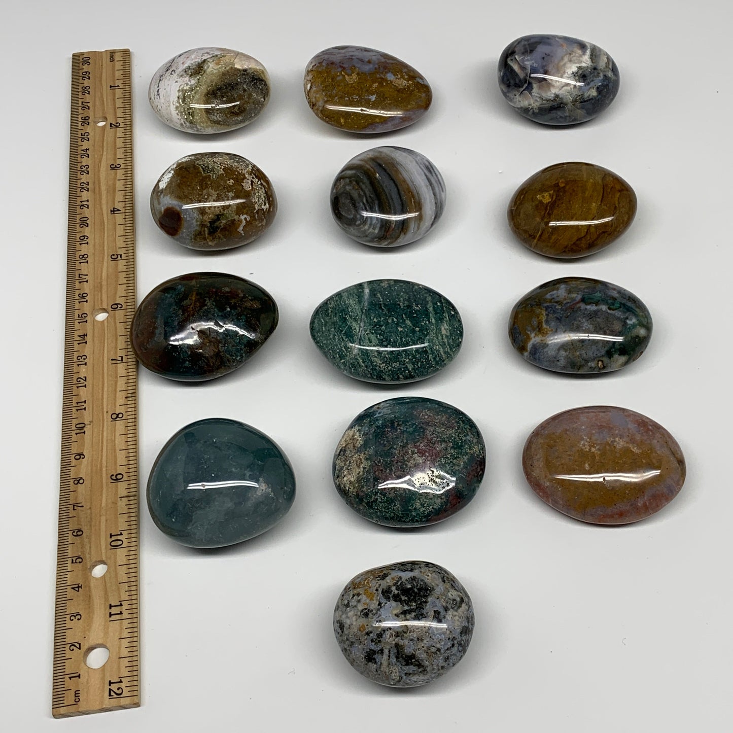 2.2 lbs (1020 Grams), 1.8"-2.2", 13pcs, Wholesale Ocean Jasper Palm-Stone,B30835