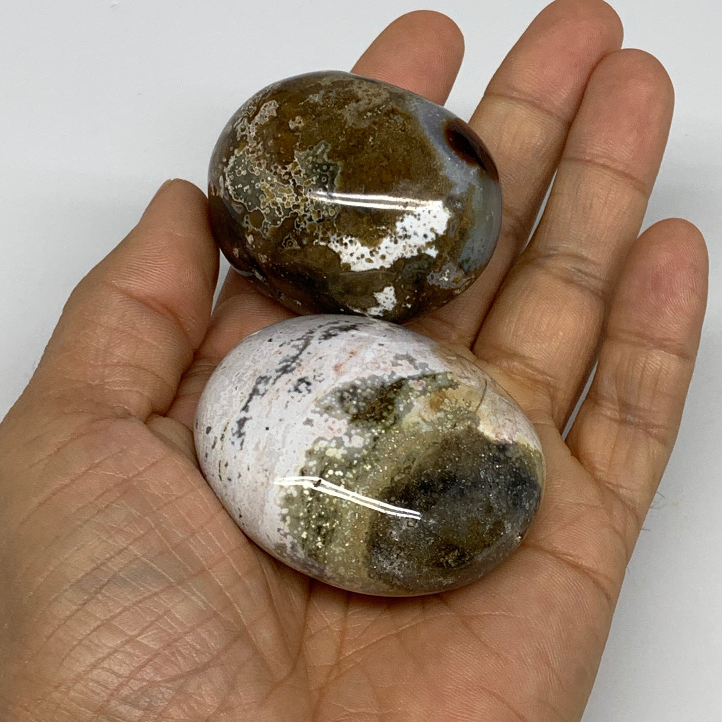 2.2 lbs (1020 Grams), 1.8"-2.2", 13pcs, Wholesale Ocean Jasper Palm-Stone,B30835