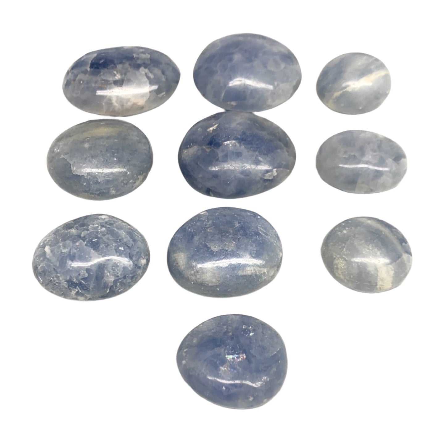 1.79 Lbs, 1.4"-2.5", 10pcs, Blue Calcite Palm-Stone Small Pieces Polished, B3013