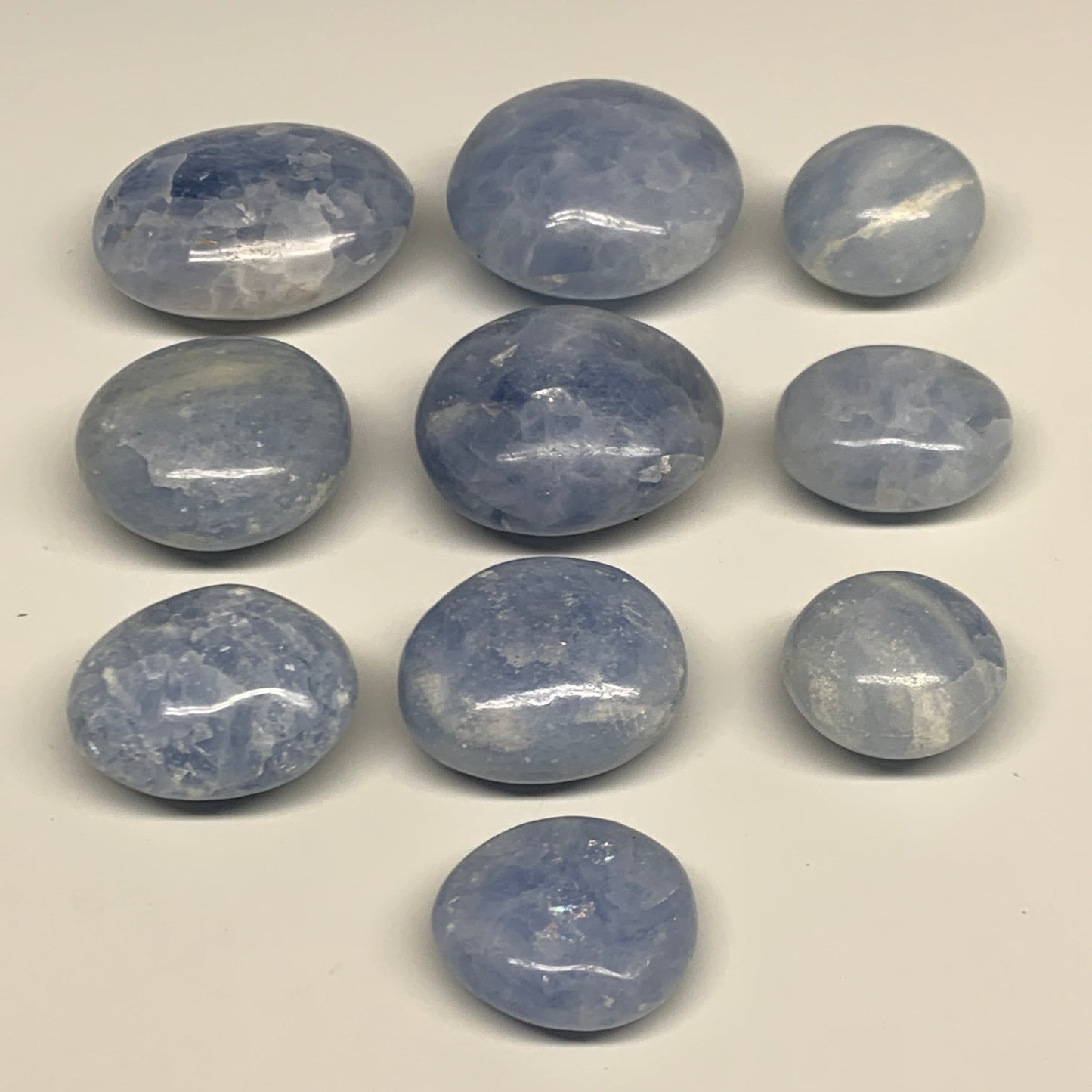 1.79 Lbs, 1.4"-2.5", 10pcs, Blue Calcite Palm-Stone Small Pieces Polished, B3013