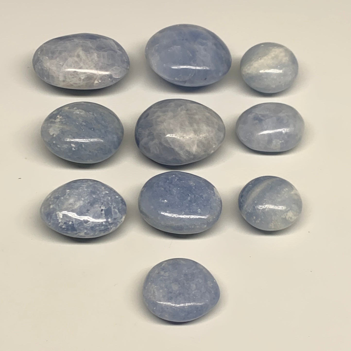 1.79 Lbs, 1.4"-2.5", 10pcs, Blue Calcite Palm-Stone Small Pieces Polished, B3013