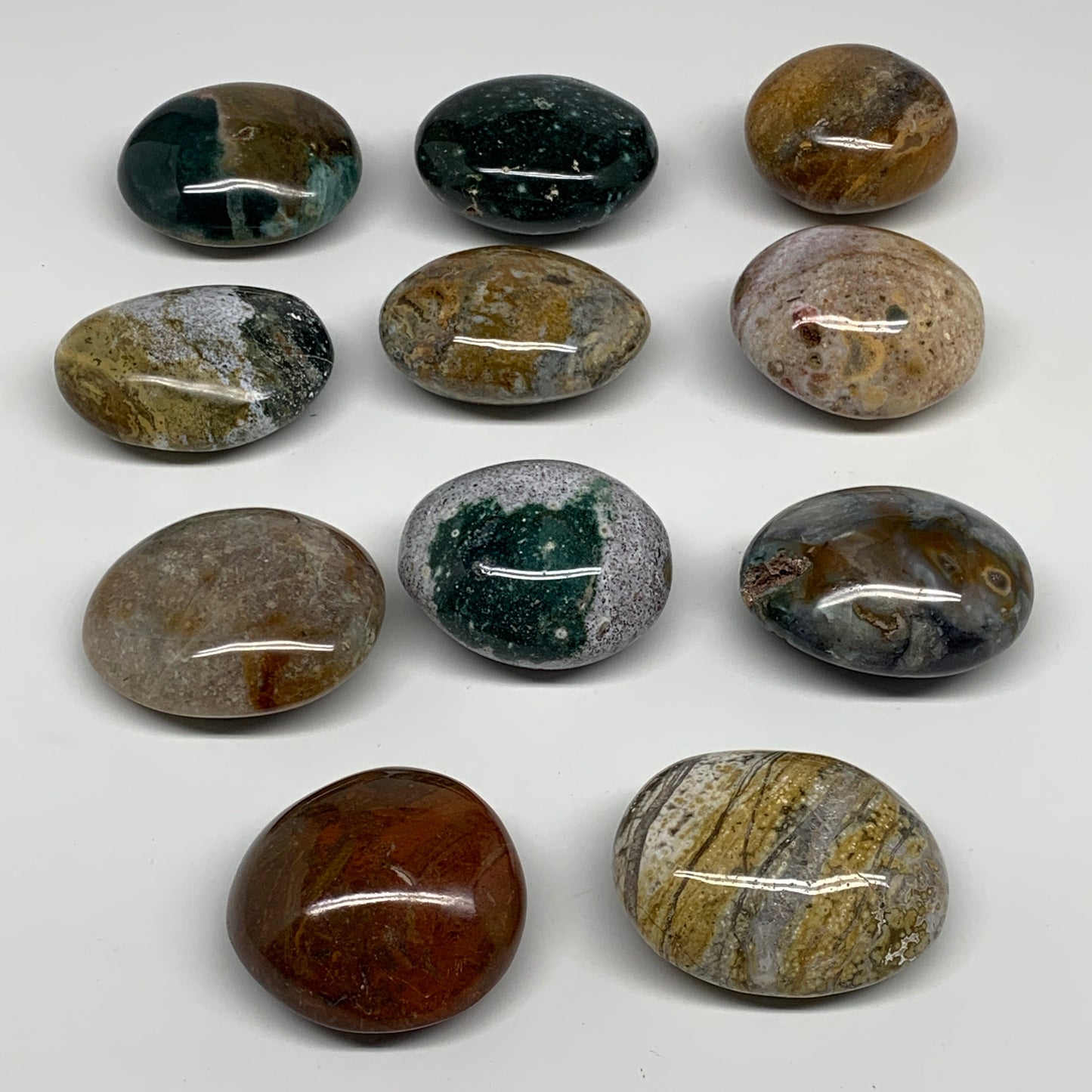 2.2 lbs (1015 Grams), 2"-2.3", 11pcs, Wholesale Ocean Jasper Palm-Stone, B30836