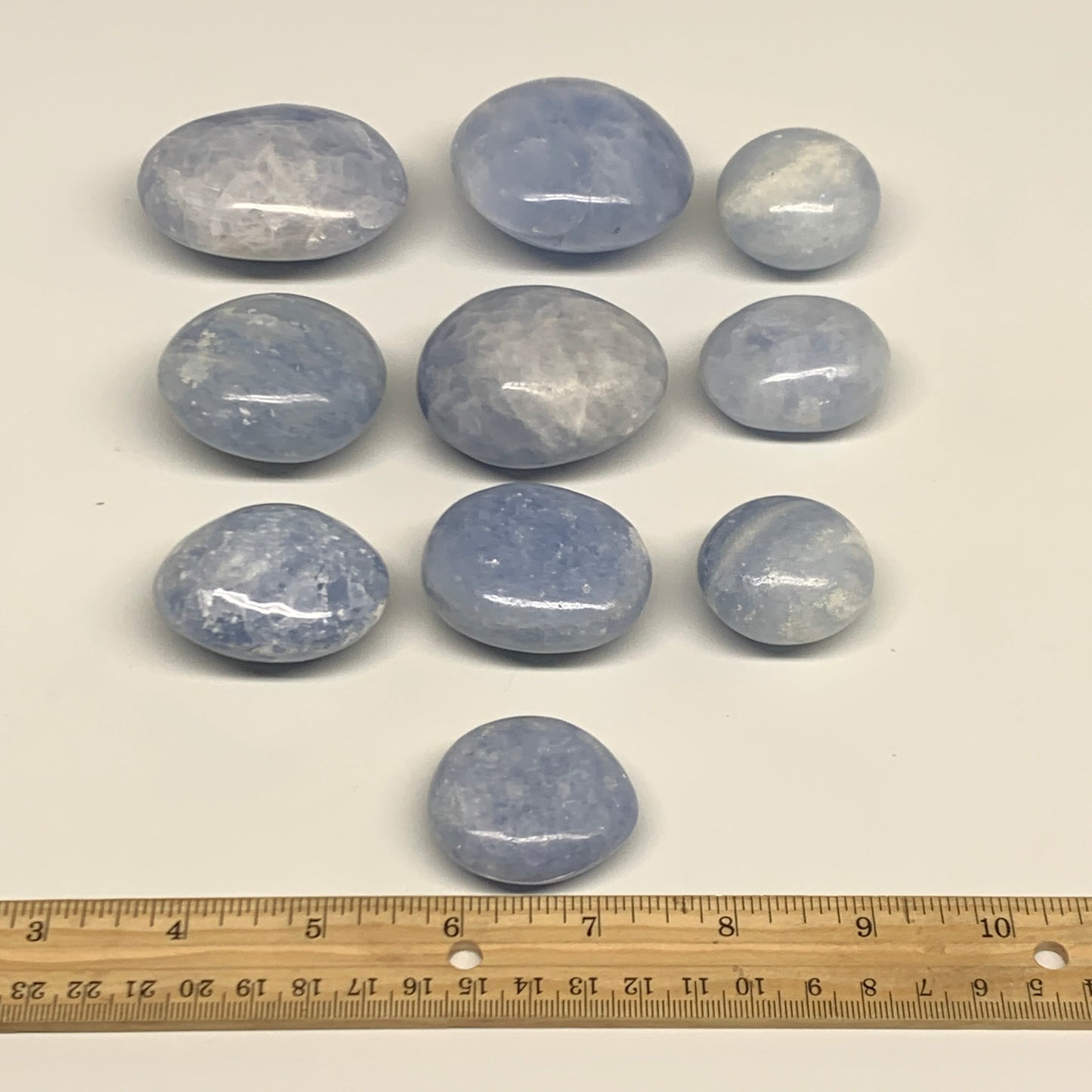 1.79 Lbs, 1.4"-2.5", 10pcs, Blue Calcite Palm-Stone Small Pieces Polished, B3013