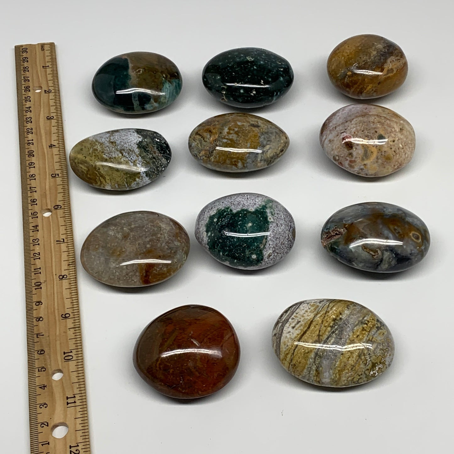 2.2 lbs (1015 Grams), 2"-2.3", 11pcs, Wholesale Ocean Jasper Palm-Stone, B30836