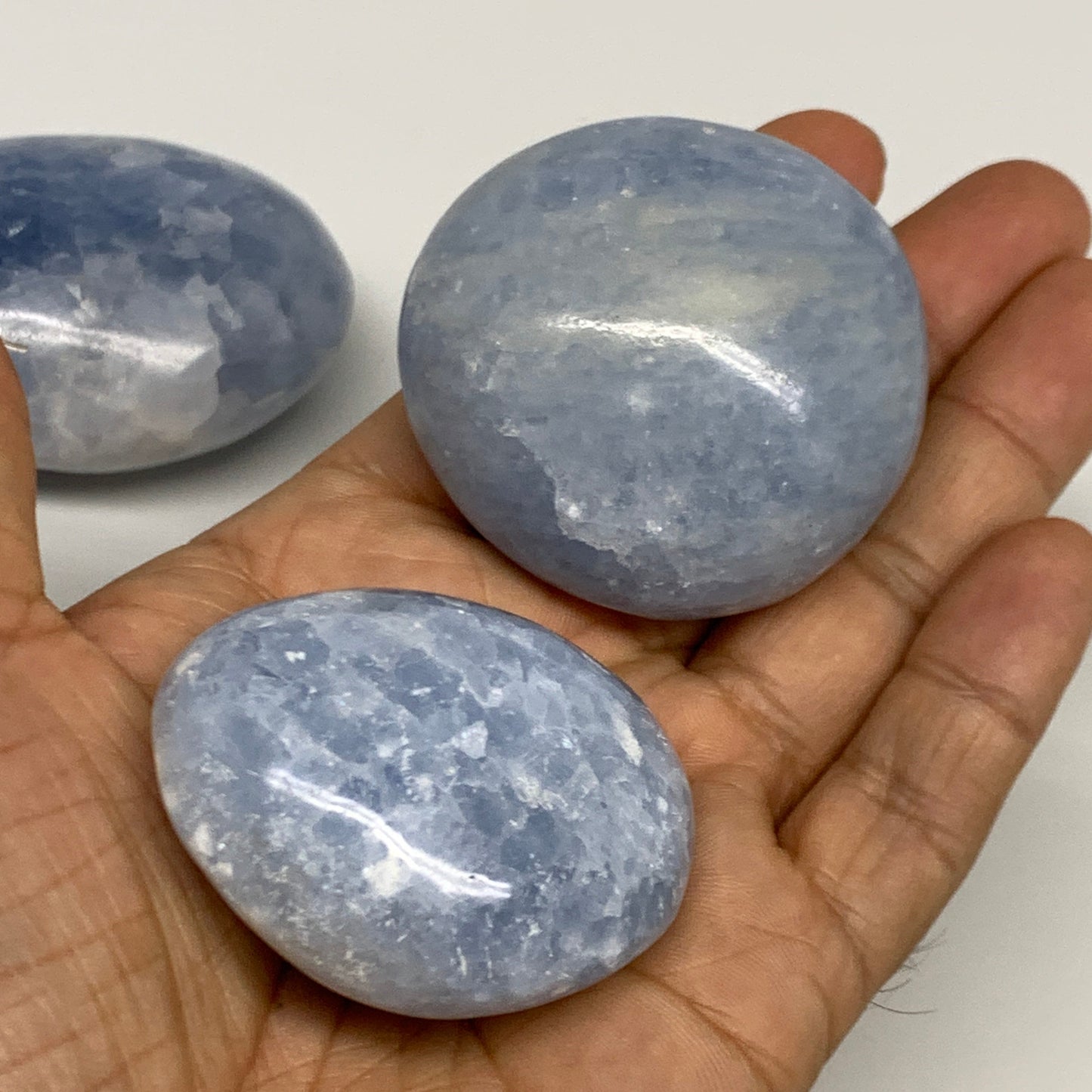 1.79 Lbs, 1.4"-2.5", 10pcs, Blue Calcite Palm-Stone Small Pieces Polished, B3013