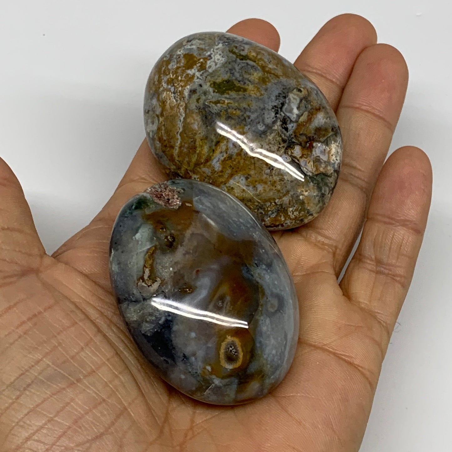 2.2 lbs (1015 Grams), 2"-2.3", 11pcs, Wholesale Ocean Jasper Palm-Stone, B30836