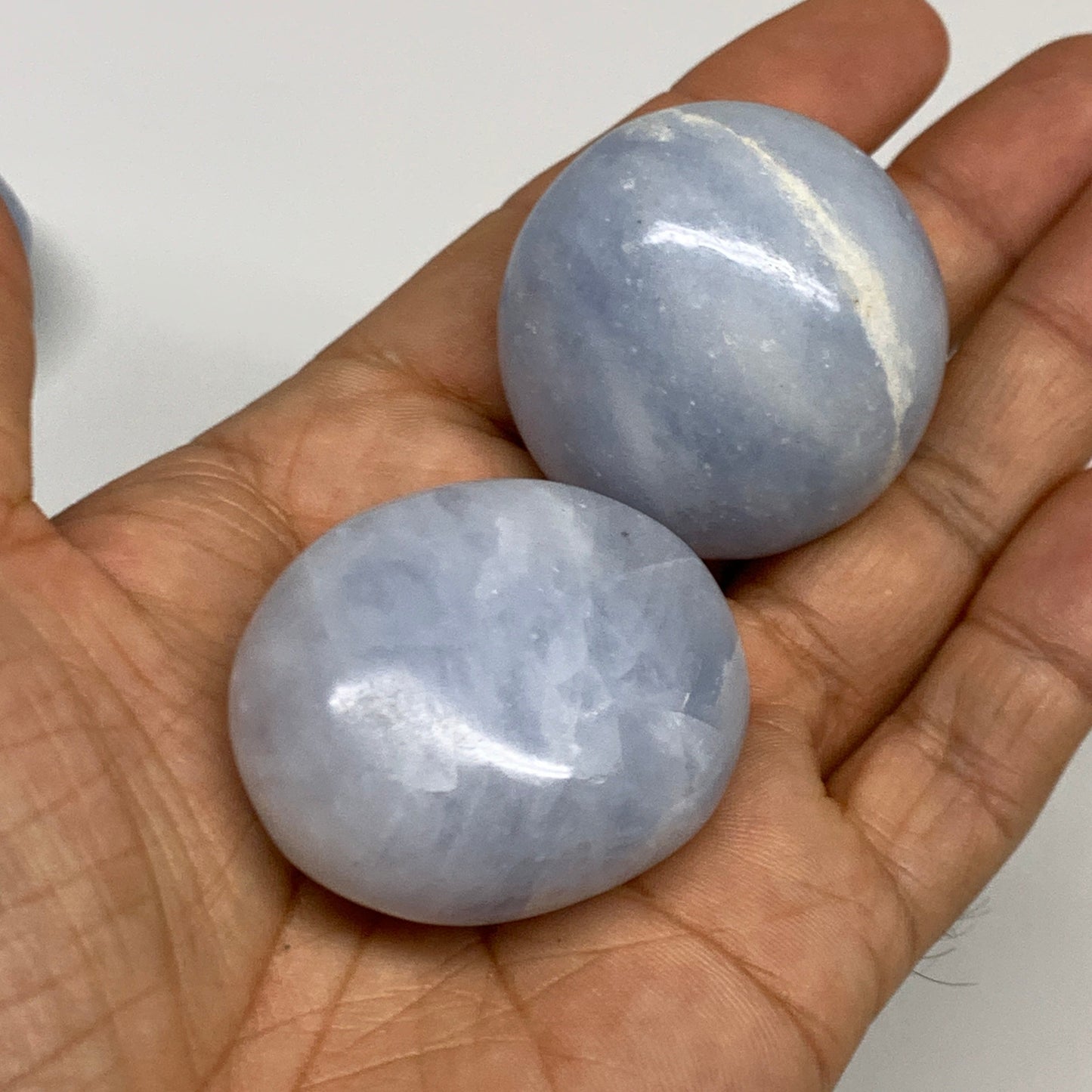 1.79 Lbs, 1.4"-2.5", 10pcs, Blue Calcite Palm-Stone Small Pieces Polished, B3013