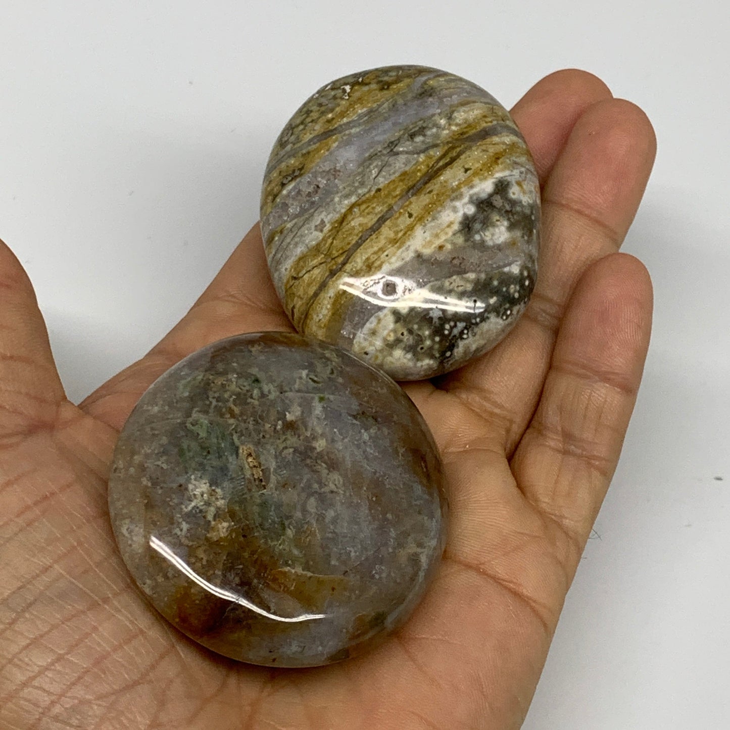 2.2 lbs (1015 Grams), 2"-2.3", 11pcs, Wholesale Ocean Jasper Palm-Stone, B30836