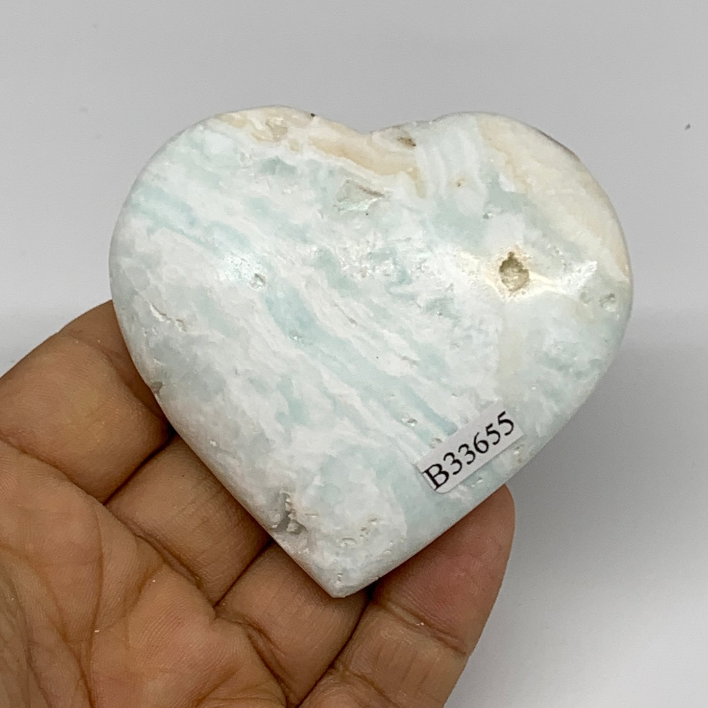 122.6g, 2.4"x2.6"x0.9" Caribbean Calcite Heart Gemstones @Afghanistan,B33655