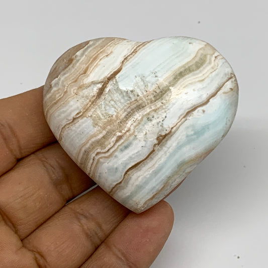 102.2g, 2"x2.2"x1" Caribbean Calcite Heart Gemstones @Afghanistan,B33656