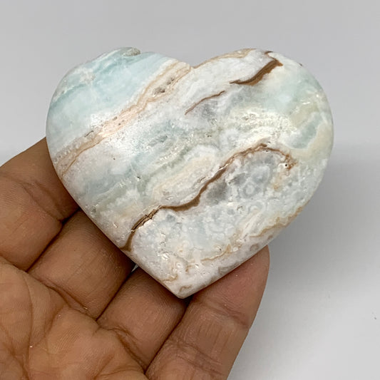 111.1g, 2.2"x2.6"x0.9" Caribbean Calcite Heart Gemstones @Afghanistan,B33657