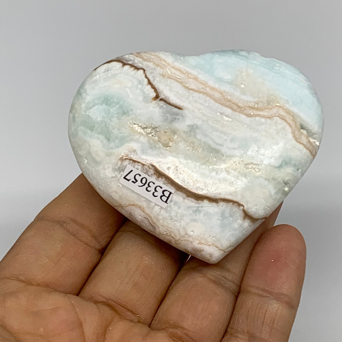 111.1g, 2.2"x2.6"x0.9" Caribbean Calcite Heart Gemstones @Afghanistan,B33657