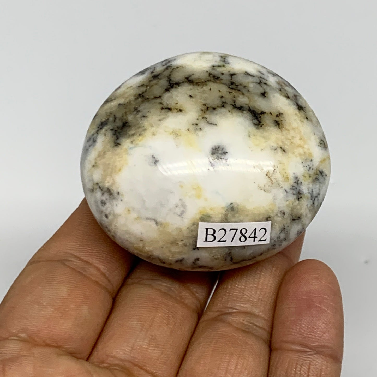 82.1g, 2"x1.9"x1.1", Dendrite Opal Palm-Stone Reiki Energy Crystal, B27842