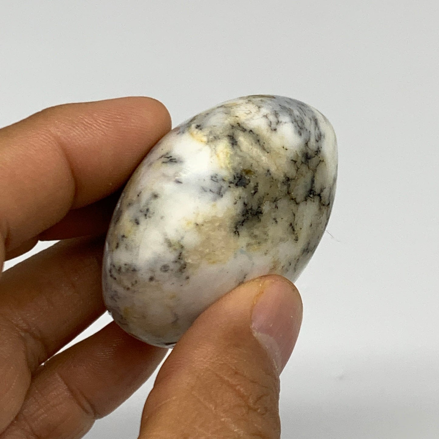 82.1g, 2"x1.9"x1.1", Dendrite Opal Palm-Stone Reiki Energy Crystal, B27842