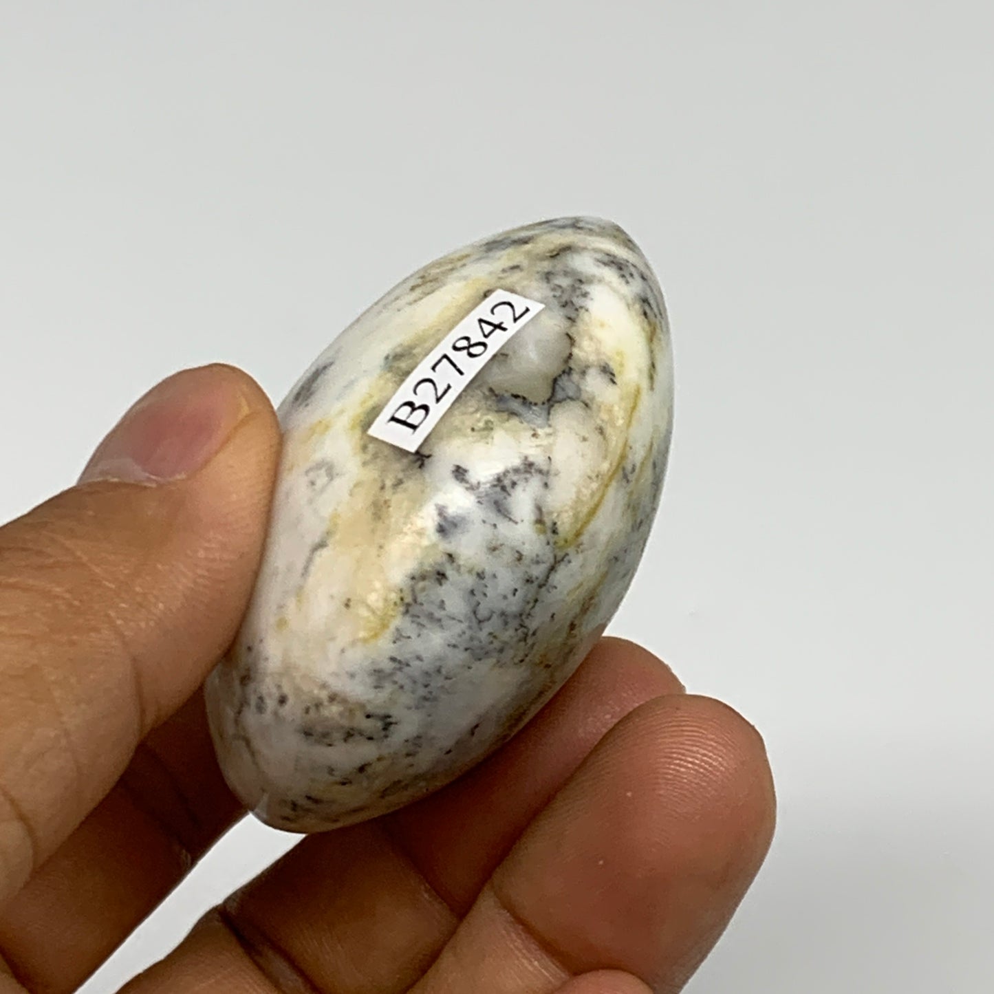 82.1g, 2"x1.9"x1.1", Dendrite Opal Palm-Stone Reiki Energy Crystal, B27842