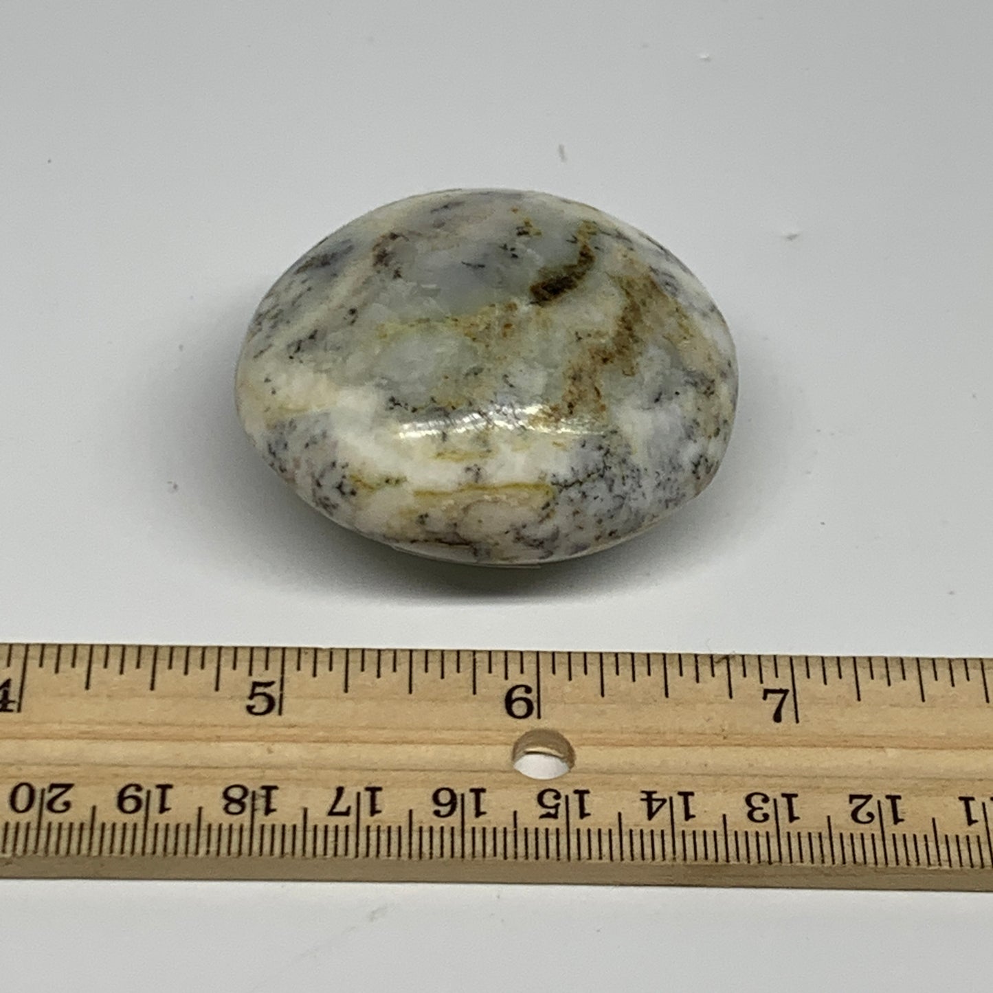 82.1g, 2"x1.9"x1.1", Dendrite Opal Palm-Stone Reiki Energy Crystal, B27842