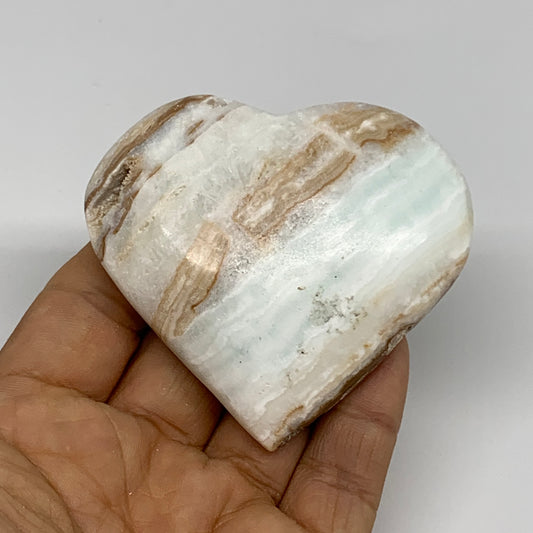 120g, 2.5"x2.8"x0.8" Caribbean Calcite Heart Gemstones @Afghanistan,B33662