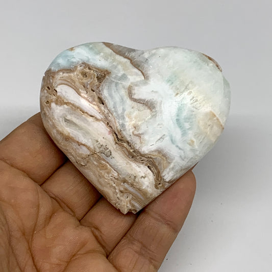 112.3g, 2.3"x2.6"x0.8" Caribbean Calcite Heart Gemstones @Afghanistan,B33663