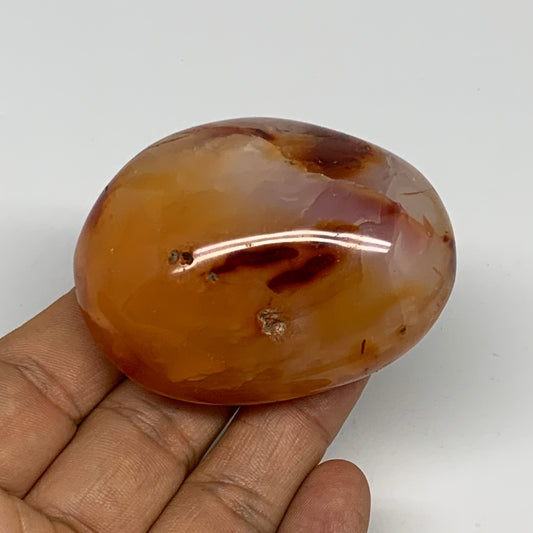 120g, 2.4"x1.9"x1.2", Red Carnelian Palm-Stone Gem Crystal Polished, B28628