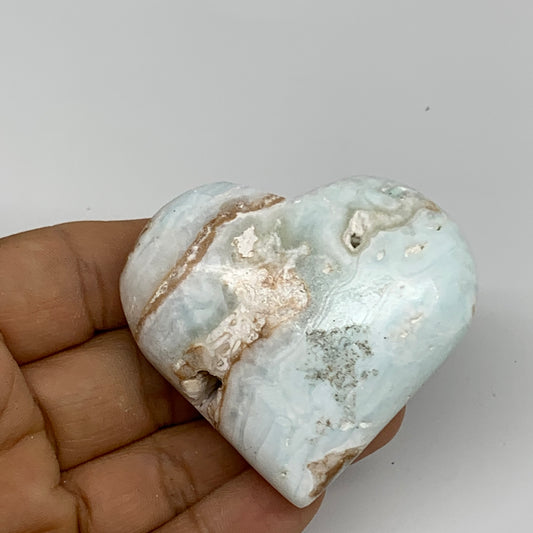 92.8g, 2.1"x2.3"x0.9" Caribbean Calcite Heart Gemstones @Afghanistan,B33667