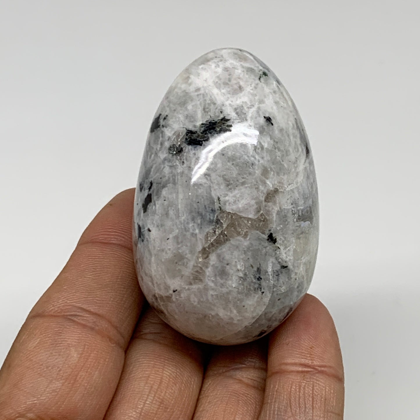 104.2g, 2.3"x1.4", Natural Gemstone White Rainbow Moonstone Egg, B34305