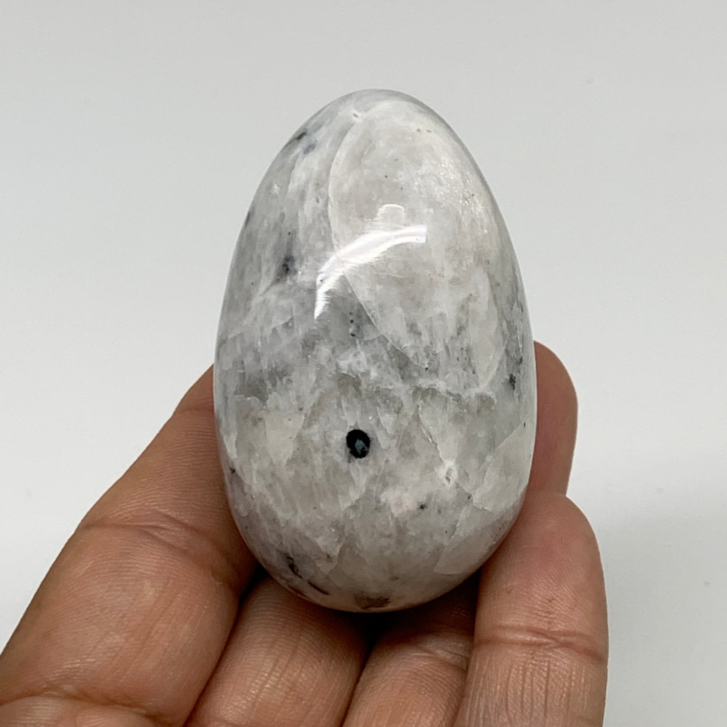 104.2g, 2.3"x1.4", Natural Gemstone White Rainbow Moonstone Egg, B34305