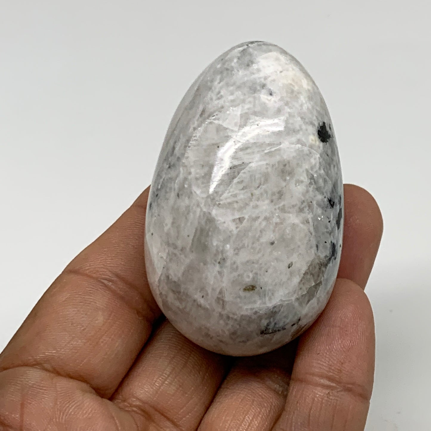 104.2g, 2.3"x1.4", Natural Gemstone White Rainbow Moonstone Egg, B34305