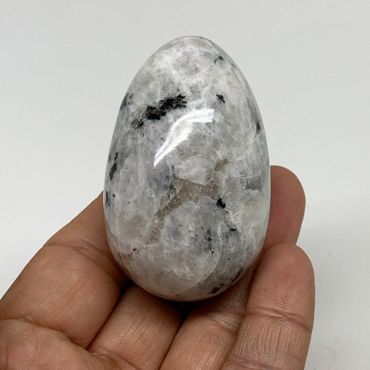 104.2g, 2.3"x1.4", Natural Gemstone White Rainbow Moonstone Egg, B34305