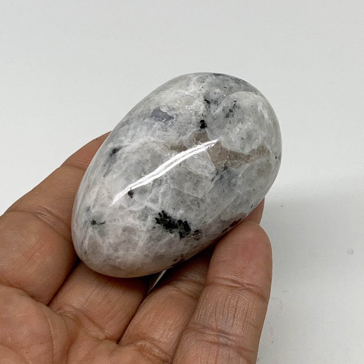 104.2g, 2.3"x1.4", Natural Gemstone White Rainbow Moonstone Egg, B34305